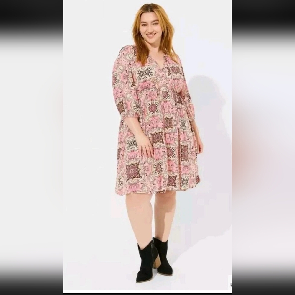 Torrid Size 2 Mini Dress Washable Gauze Tunic Dress Pink Boho Whimsy Cottagecore